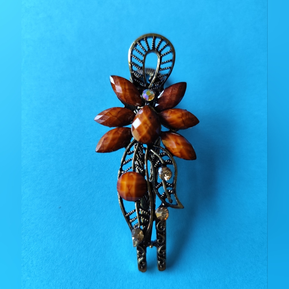 Women's Metal Brown Flowers Hair Clip NWT